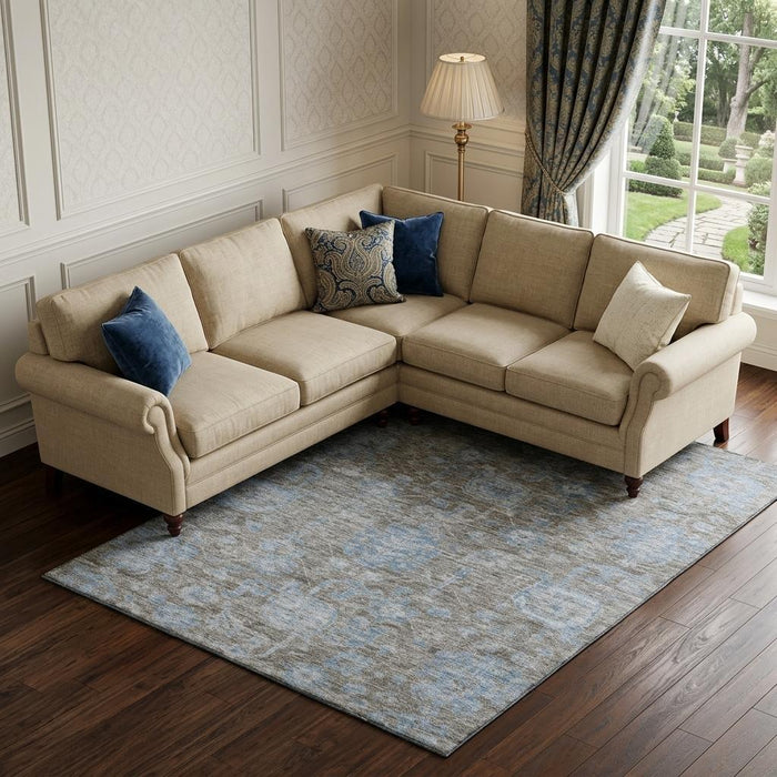10' X 14' Floral Washable Area Rug With UV Protection (693300) - Gray / Blue