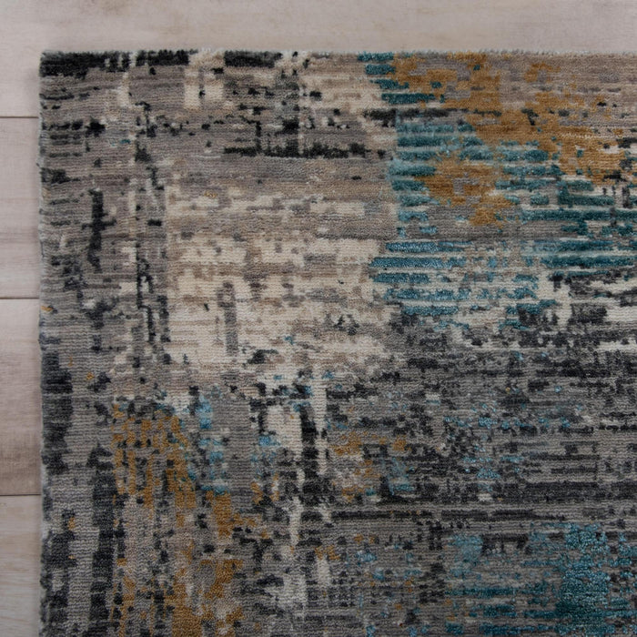 8' X 10' New Zealand Lambs Wool Abstract Hand Carved Handmade Area Rug (747609) - Gray / Black / Yellow / Blue / Ivory