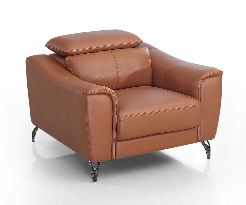 Genuine Leather And Silver Solid Color Lounge Chair - Brown