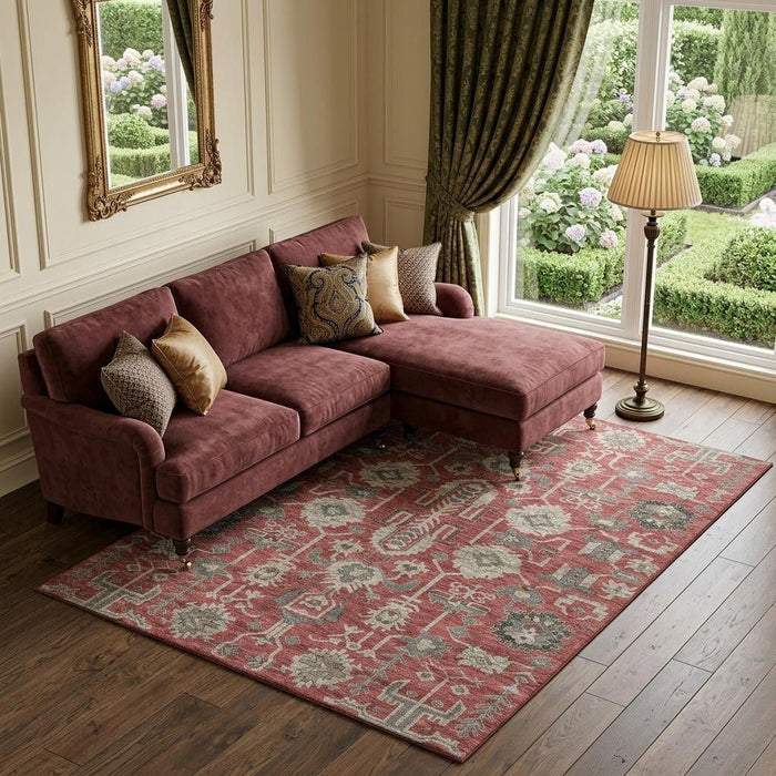 10' X 14' Oriental Washable Area Rug With UV Protection (656681) - Red / Beige / Charcoal