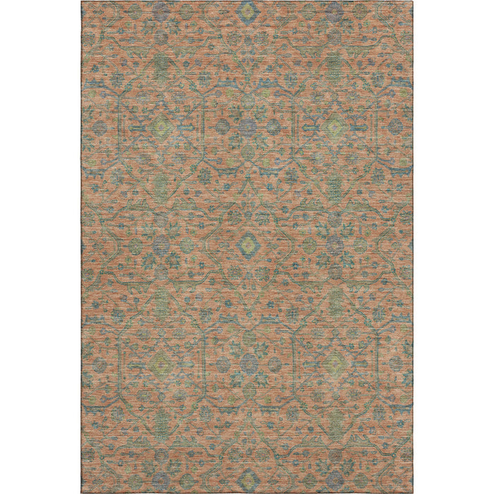 10' X 14' Oriental Washable Area Rug With UV Protection (685970) - Coral / Denim Blue / Green