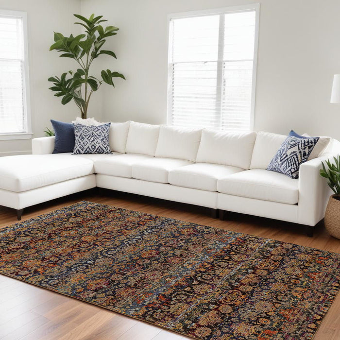8' x 11' Abstract Power Loom Area Rug - Blue And Light Brown