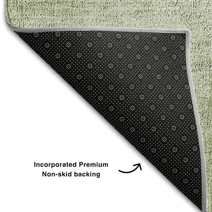8' Geometric Washable Round Rug With UV Protection (655570) - Olive Green / Gray / Silver