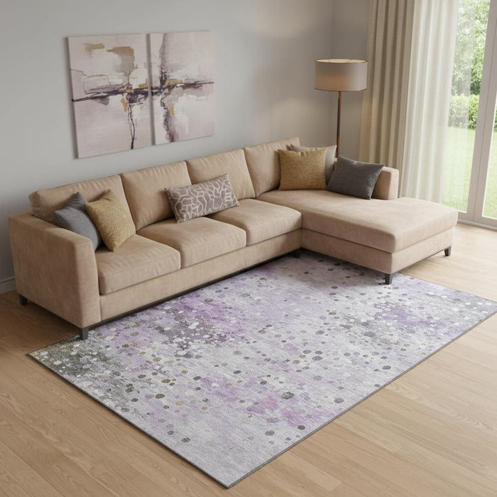 10' X 14' Abstract Washable Area Rug With UV Protection (710759) - Lavender / Gray / Ivory