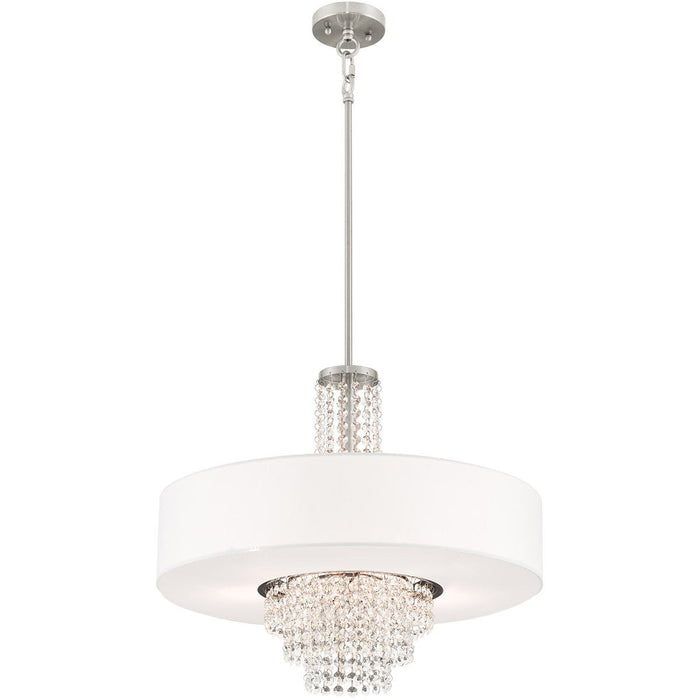 24" Five Light Dimmable Chandelier With Shades - Nickel / Pearl Silver