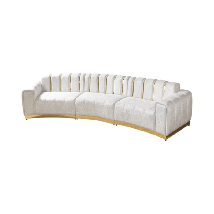 Velvet Curved Three Piece Sectional With Toss Pillows - Gold / White