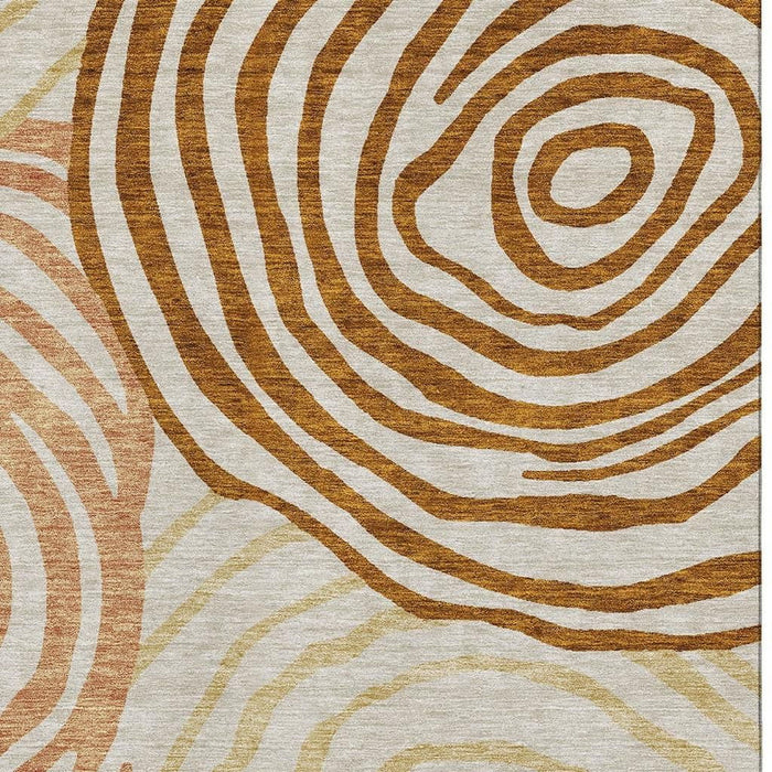 10' X 14' Abstract Washable Area Rug With UV Protection - Terra Cotta And Gold