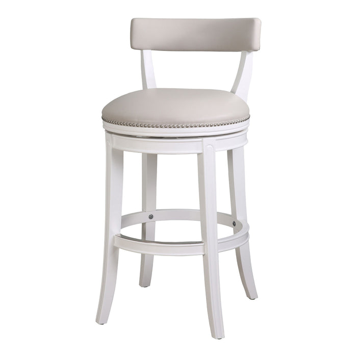 Faux Leather And Solid Wood Low Back Bar Height Swivel Bar Chair - Gray / White