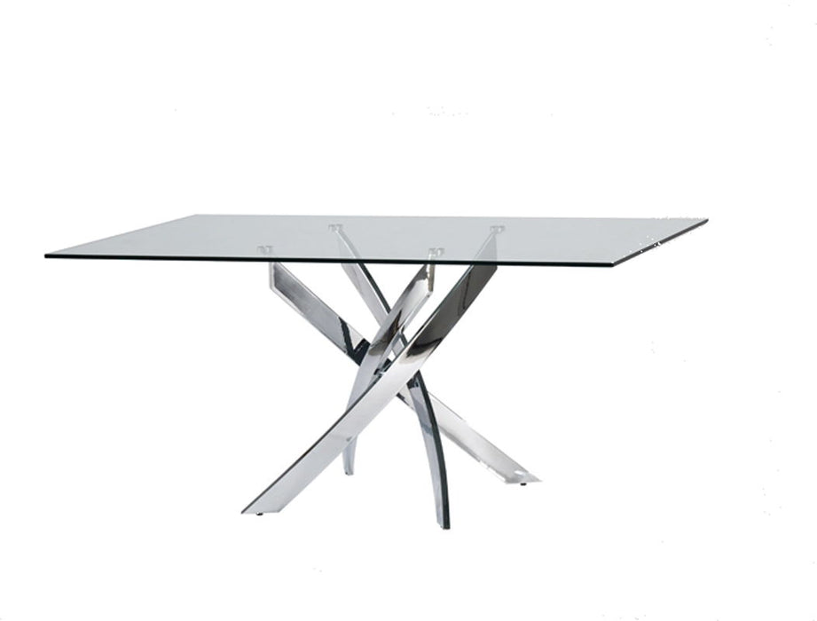 63" Glass And Stainless Steel Pedestal Base Dining Table - Silver