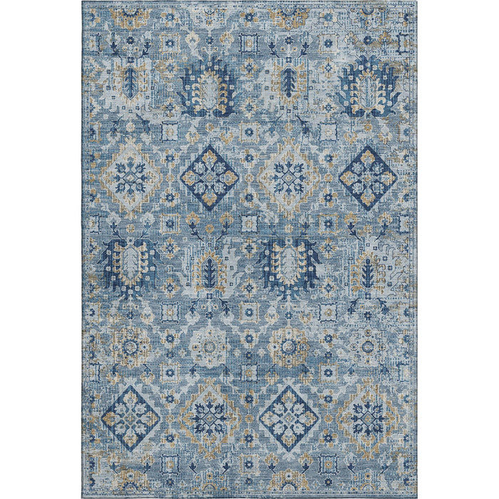 10' X 14' Oriental Washable Area Rug With UV Protection (710526) - Denim Blue / Gold