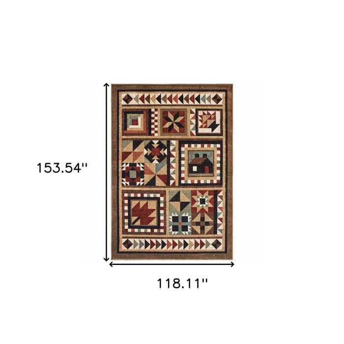10' x 13' Ikat Patchwork Area Rug - Brown And Red