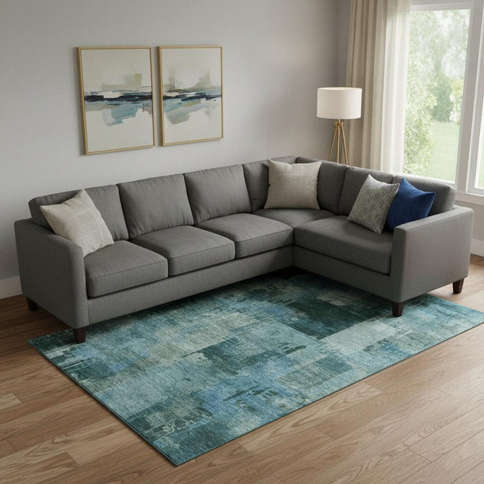 10' X 14' Abstract Washable Area Rug With UV Protection (717056) - Teal / Aqua