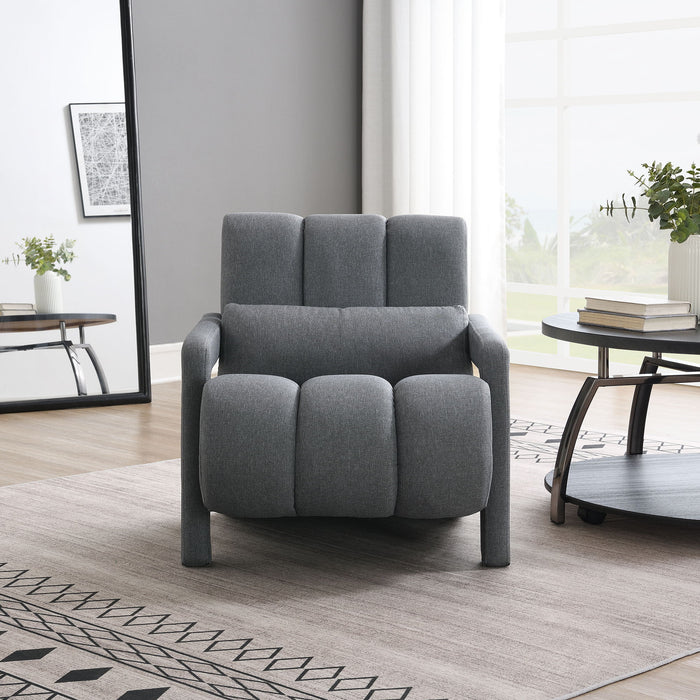 Giga modern upholstered accent arm chair with comfy fabric and a pillow, perfect for living room decor.