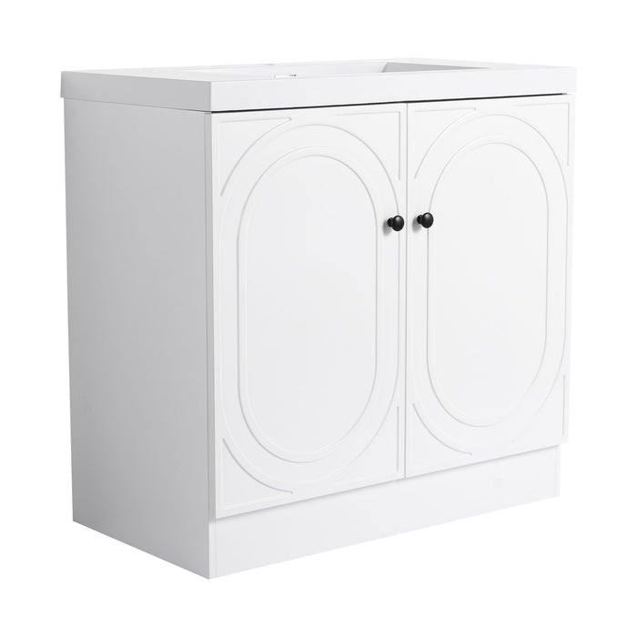 Contemporary Giga freestanding bathroom vanity with resin sink and soft-close cabinet doors, sleek modern bathroom furniture.