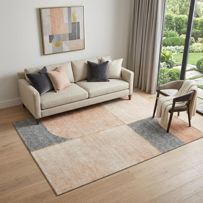 5' X 8' Geometric Washable Area Rug With UV Protection (657493) - Coral / Gray / Gold