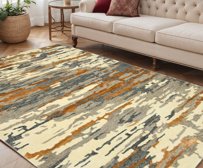 5' X 8' Wool Abstract Hand Tufted Area Rug - Orange