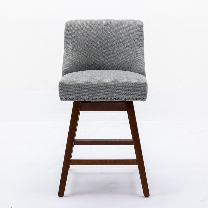 Set of two Giga counter height swivel barstools with upholstered fabric seats and 26-inch height, featuring a modern design.