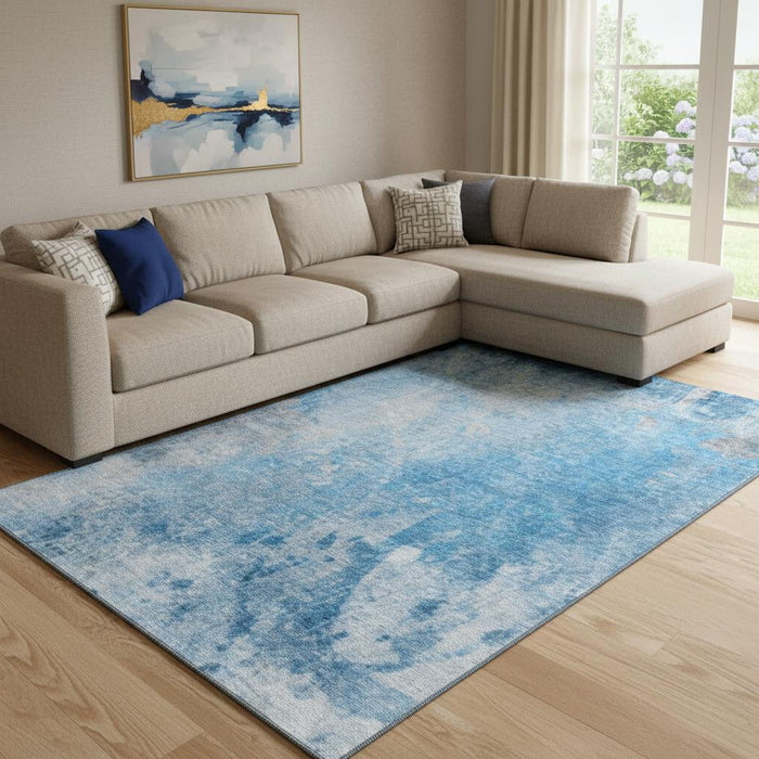 10' X 14' Abstract Washable Area Rug With UV Protection (649390) - Blue / Gray