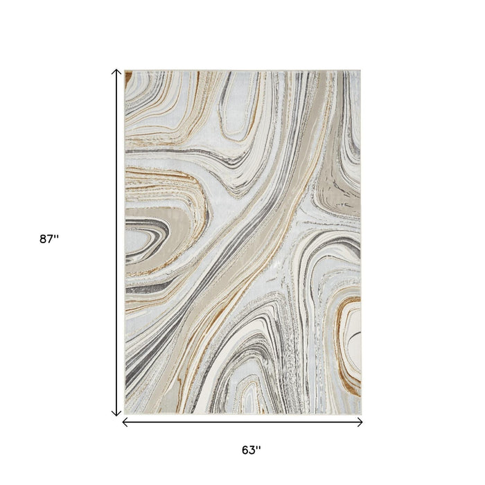5' X 7' Abstract Non Skid Area Rug (550229) - Gold / Gray / Ivory