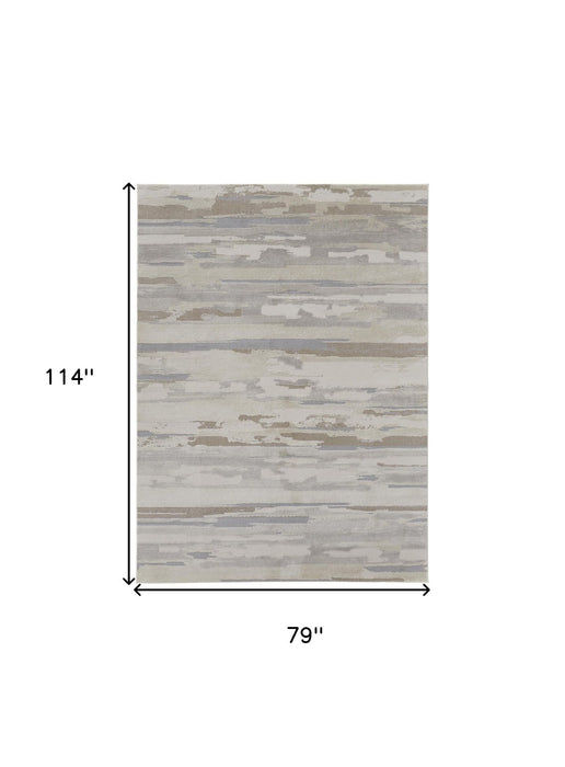 7' x 10' Abstract Power Loom Distressed Area Rug - Ivory And Gray