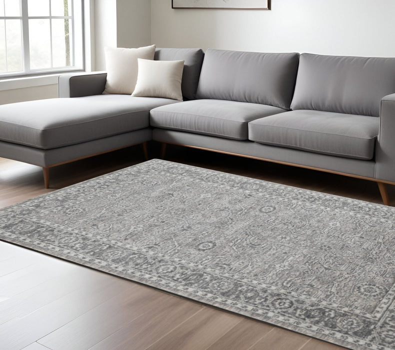 9' X 12' Wool Medallion Hand Woven Area Rug - Gray / Dark