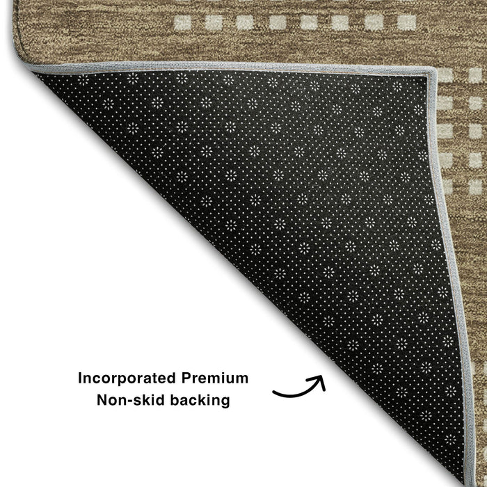 10' X 14' Geometric Washable Area Rug With UV Protection (670700) - Brown / Ivory