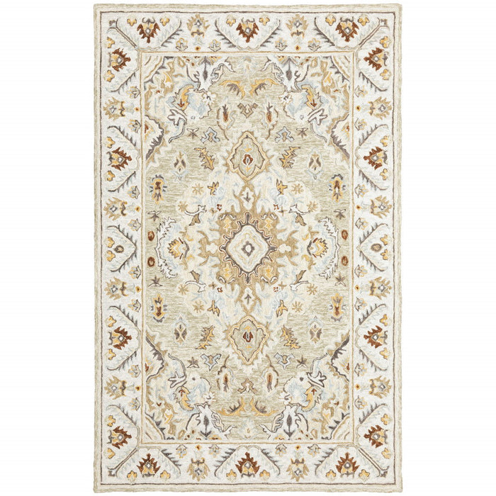 10' x 13' Gray Oriental Tufted Handmade Stain Resistant Area Rug - Ivory Beige Gold And Muted
