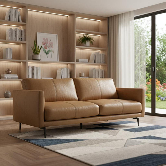 81" Leather Sofa With Black Legs - Brown