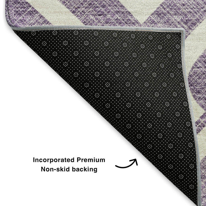 10' X 14' Geometric Washable Area Rug With UV Protection (652563) - Purple / Ivory