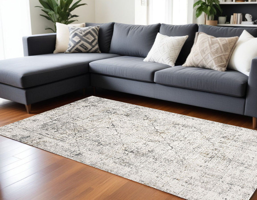 7.8' x 10.8' Abstract Area Rug - Ivory And Gray