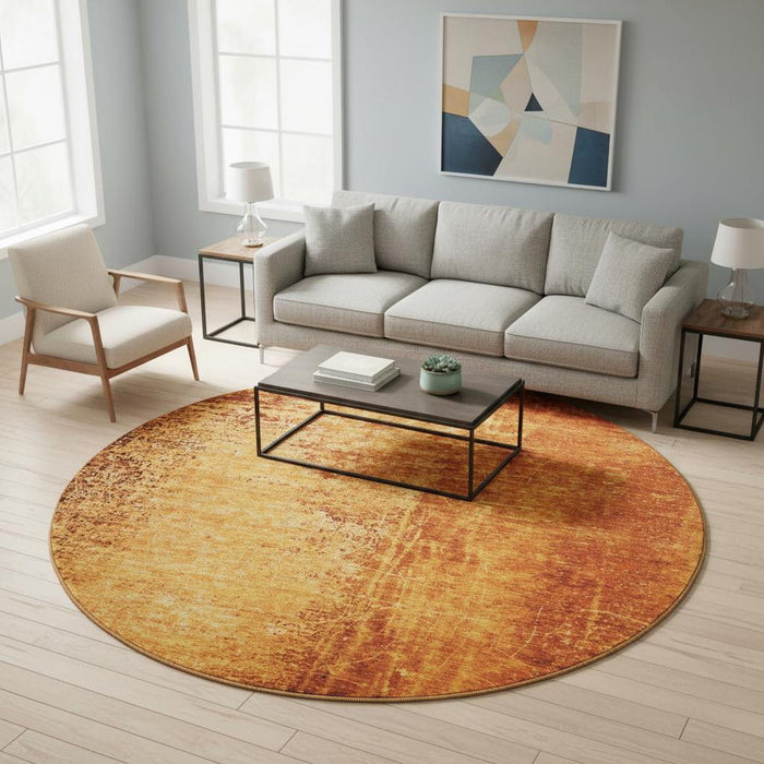 8' Abstract Washable Round Rug With UV Protection (648823) - Rust / Gray