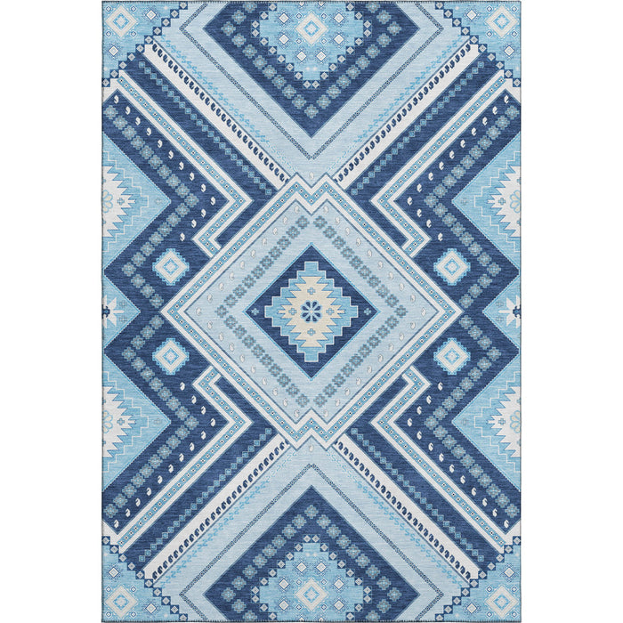 10' X 14' Tribal Washable Area Rug With UV Protection (679300) - Navy Blue / Ivory