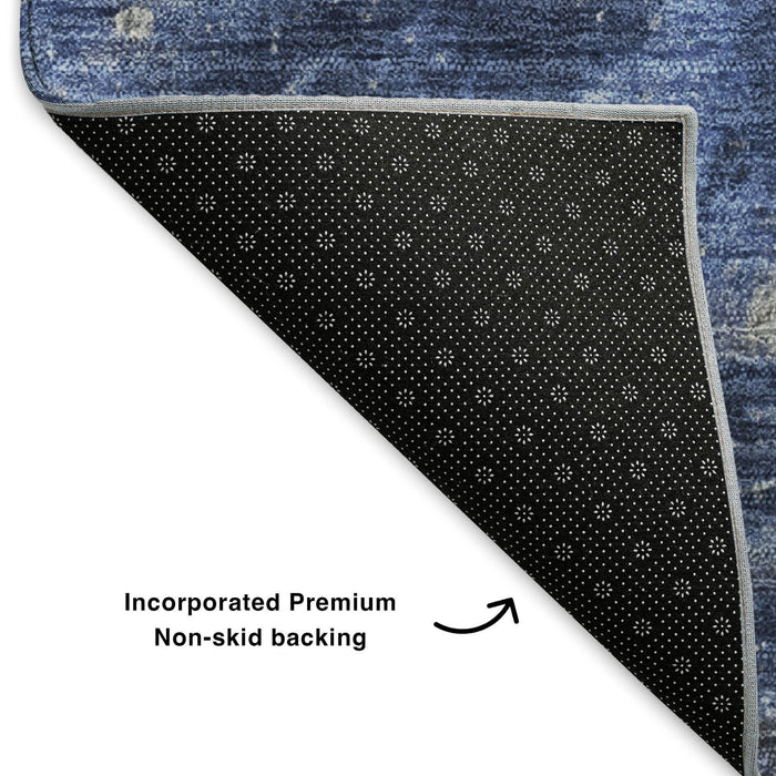 10' X 14' Abstract Washable Area Rug With UV Protection (650842) - Blue / Gray / Ivory