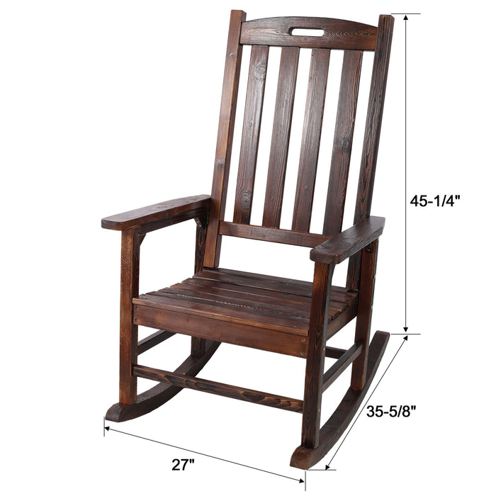 Giga oversized porch rocker chair with wide seat and tall backrest, wooden frame, and comfortable cushioned seating.