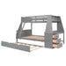 Giga bunk bed with trundle, built-in desk, three storage drawers, and a shelf for kids' bedroom organization.