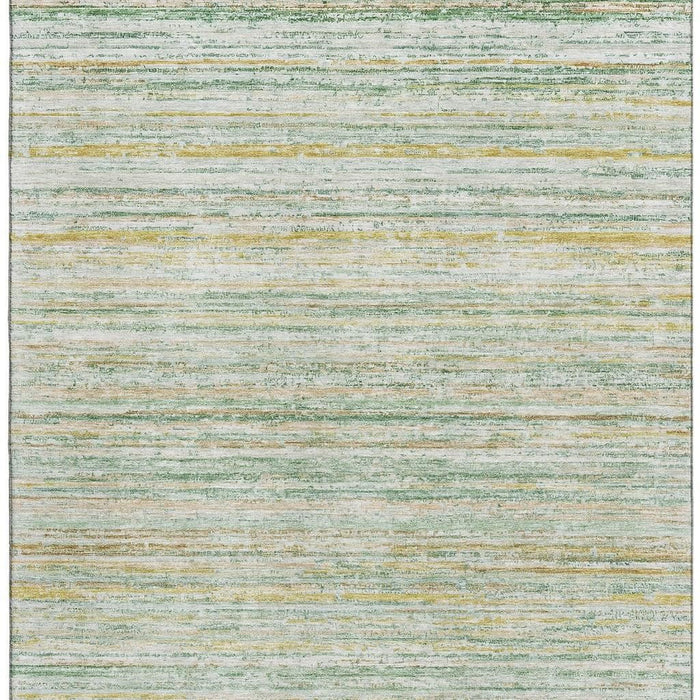 10' X 14' Striped Washable Area Rug With UV Protection (692358) - Mint Green / Ivory / Gold