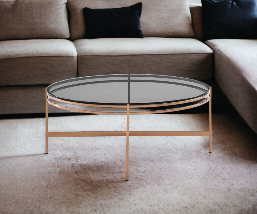 Smoked Glass Round Coffee Table - Gold And Dark Gray