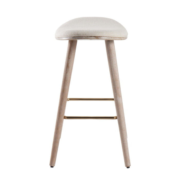 Saddle - 26" Counter Stool - White Washed Wood And Cream Fabric With Gold Metal (Set of 2)