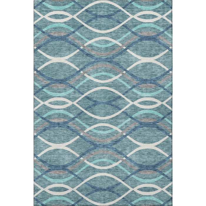 8' X 10' Transitional Abstract Washable Area Rug With UV Protection - Teal
