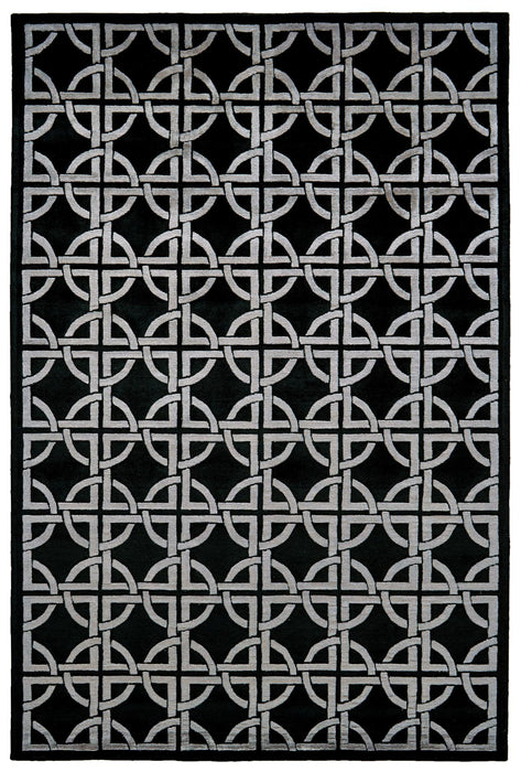 9' X 12' Wool Abstract Hand Knotted Area Rug (744344) - Black / Silver