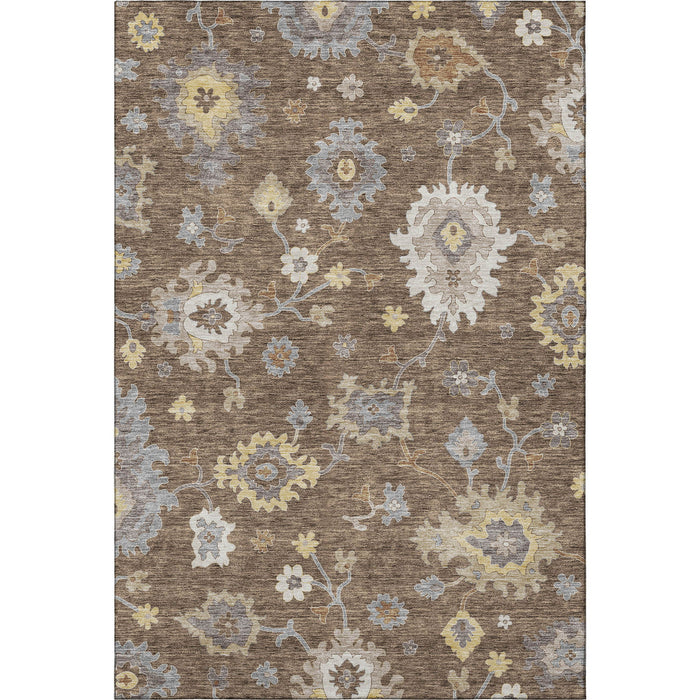 9' X 12' Floral Medallion Washable Area Rug With UV Protection - Chocolate