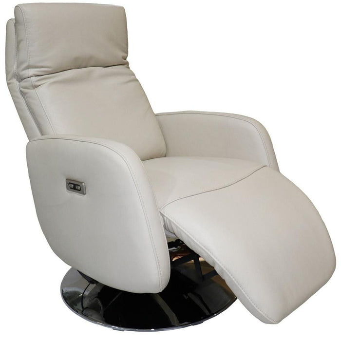 Tufted Genuine Leather Power Swivel Recliner (730557) - Sand