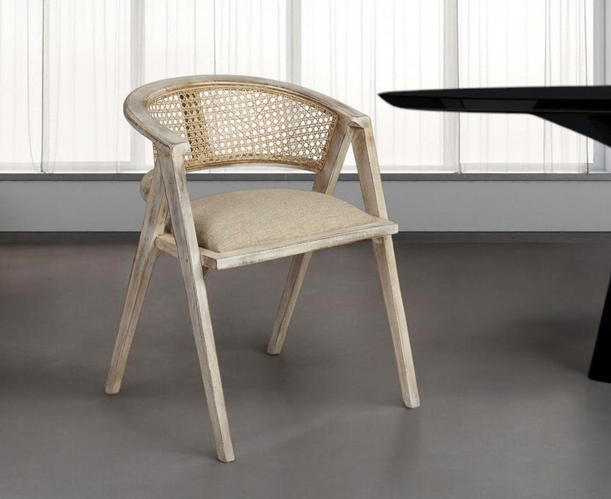 Upholstered Linen Curved Back Dining Room Arm Chair - Natural