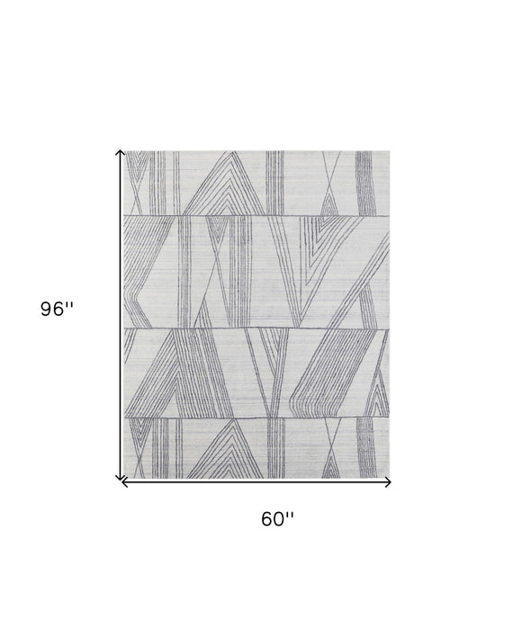 5' x 8' Abstract Hand Woven Area Rug - Black And Ivory