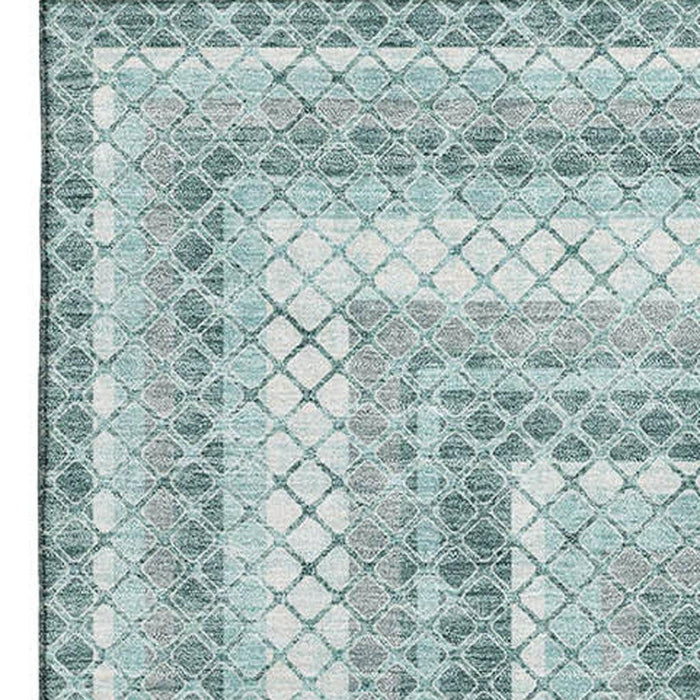 10' X 14' Geometric Washable Area Rug With UV Protection (710891) - Teal / Ivory / Gray