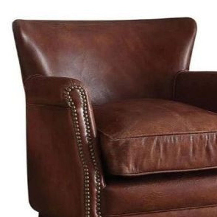 Top Grain Leather Wingback Chair - Dark Brown
