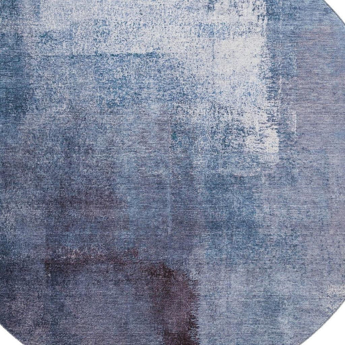 8' Transitional Abstract Washable Polyester Round Rug With UV Protection - Navy Blue And Ivory