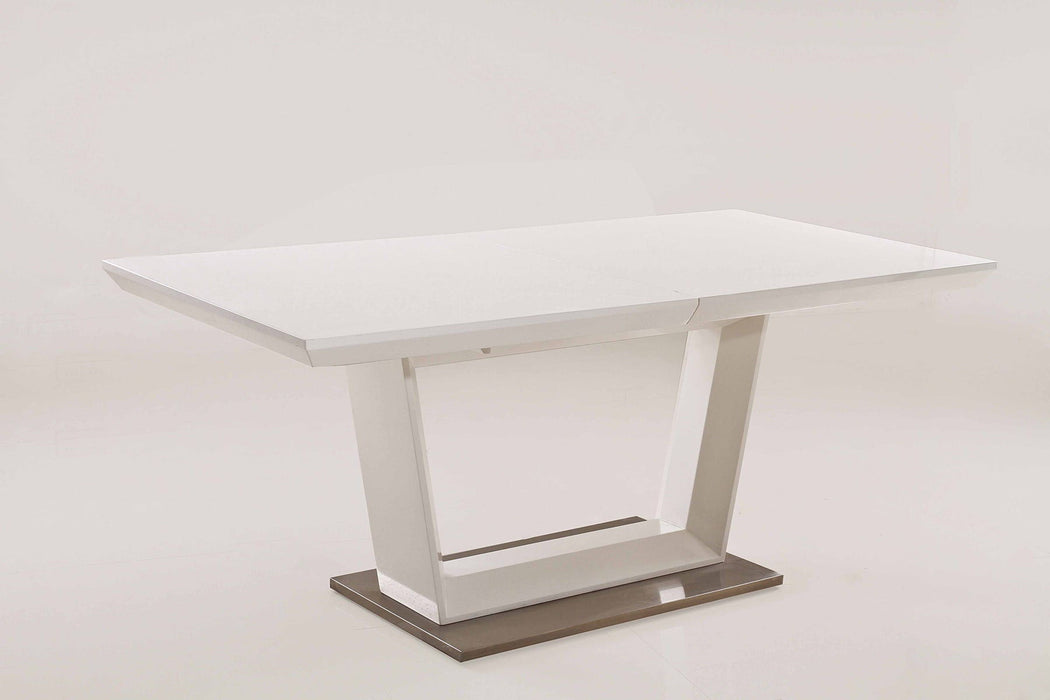 71" Wood And Metal Self-Storing Leaf Pedestal Base Extendable Dining Table - White