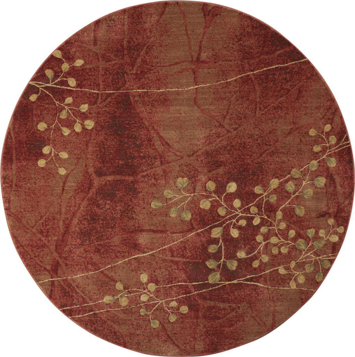 8' Floral Non Skid Round Rug (556101) - Red / Green