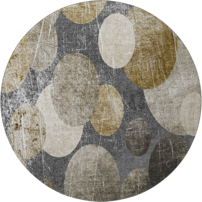 8' Abstract Washable Round Rug With UV Protection (648895) - Brown / Ivory